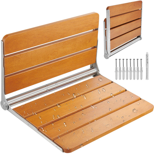 Shower Seat Folding Wall-Mounted Teak Wood 500 LB 20.9x16 In Space-Saving