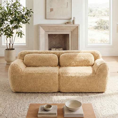 LoveSeat Modular Plush Light Khaki 2 Seat Non-Slip