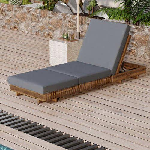 Outdoor Chaise Lounge Acacia Wood Dark Gray 6 Position Adjustable