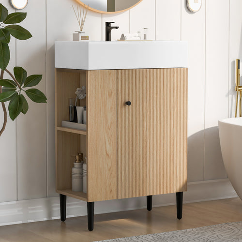 Modern Wood Bathroom Vanity with Ceramic Sink, Left Side Storage, 21.6' W x 1...