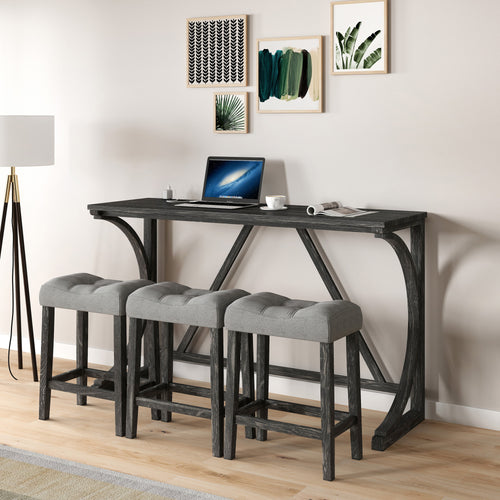Industrial 4 Piece Bar Table Set with Power Outlet