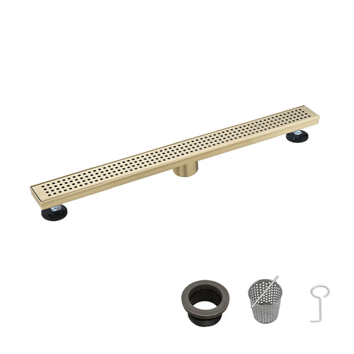 28" Linear Shower Drain, 304 Stainless Steel, Quadrato Grate