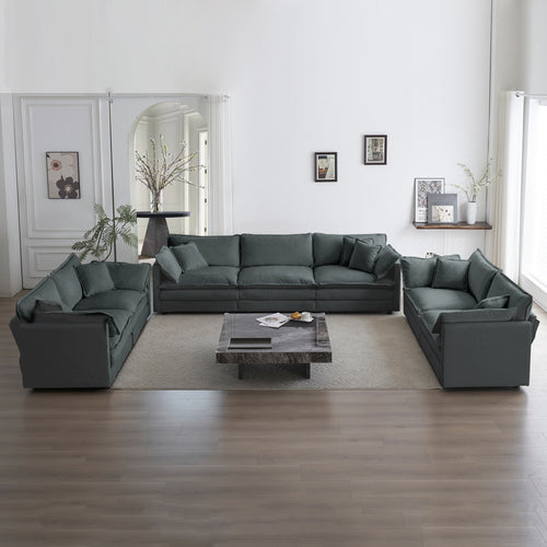 3 Piece Gray Chenille Sofa Set - Deep Seat, Oversized Living Room