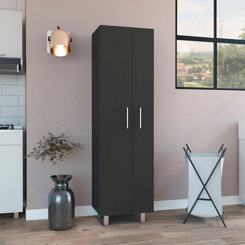 Nala Double Door Cleaning Cabinet Five Shelves Black White