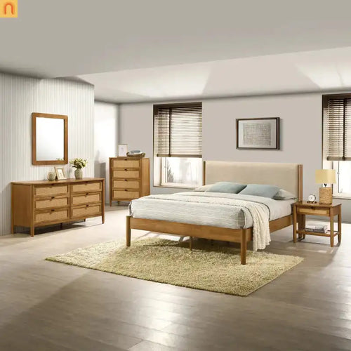 Bedroom Set Queen Walnut Textured Headboard Dresser Nightstand 5pc