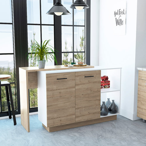 Sicilia White Light Oak Kitchen Island Double Door Cabinets