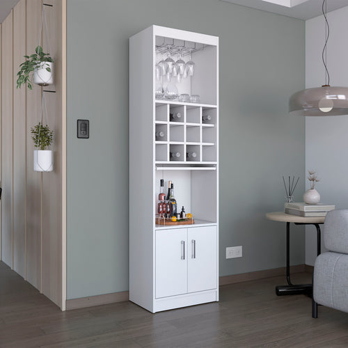 71" Tall Modern Bar Cabinet with Wine Rack and Glass Holder