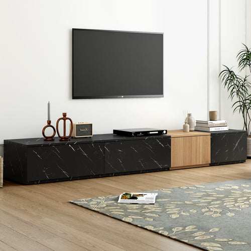 TV Stand Faux Marble Walnut Particle Board 4-Drawer Fits 88 In TV 78.7 In