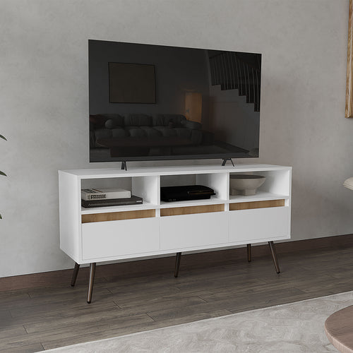 47" TV Stand with 3 Drawers and 3 Shelves - White Natural Oak