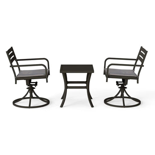 Outdoor Metal Swivel Patio Set 2 Armchairs Table