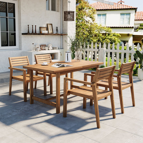 5-Piece Acacia Wood Outdoor Dining Set with Umbrella Hole