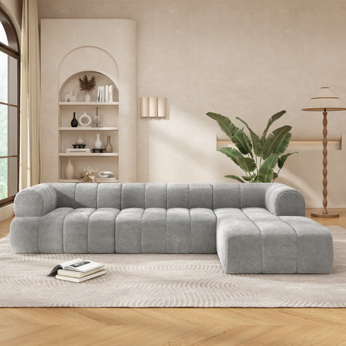 Sectional Sofa L-Shape Polyester Gray 4 Seat 122 In Chaise No Assembly