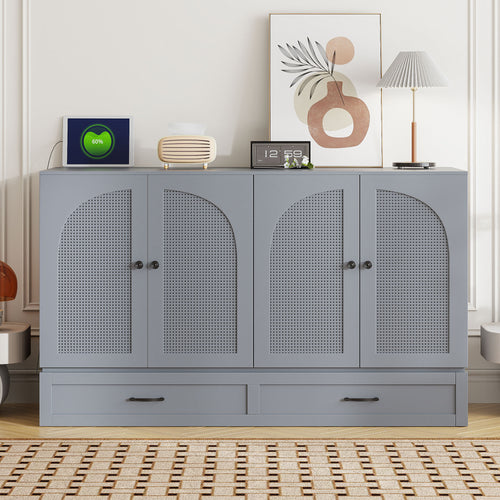 Queen Size Murphy Bed with Large Drawers, Gray(OLD SKU:N708S00010)