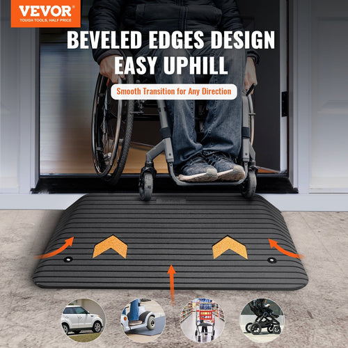 Threshold Ramp Rubber 3.5 In Non-Slip Beveled Doorway 35.5x21 In Channel