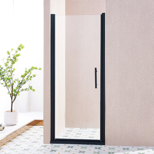 32-33.5in W x 75in H Pivot Single Swing Shower Door, Matte Black, 6mm Glass