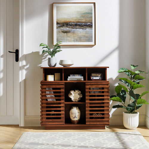 36.1" Walnut Sideboard Buffet Cabinet with Sliding Doors
