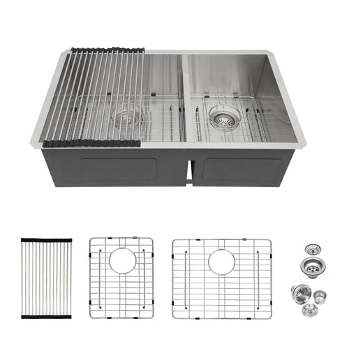 Brushed Nickel Stainless Steel Double Bowl Undermount Kitchen Sink