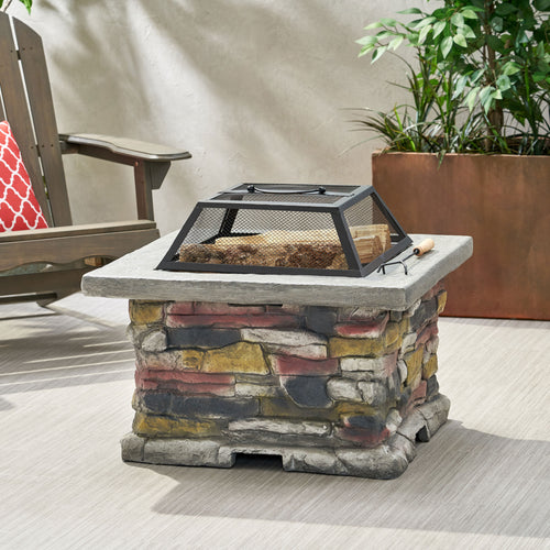 28' Outdoor Wood Burning Magnesium Oxide Fire Pit with Lid, Stone Gray