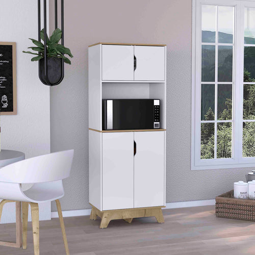 Pamplona Microwave Tall Cabinet Light Oak White Double Door