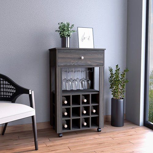 Espresso Bar Cart with Wine Rack and Open Shelf