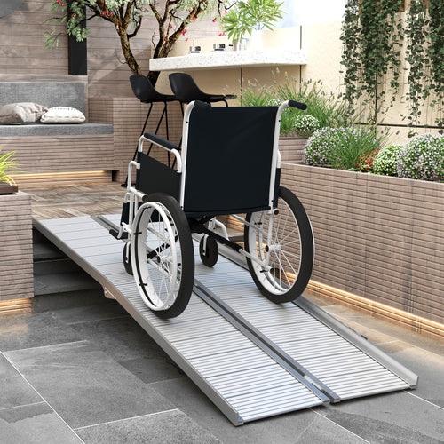 Wheelchair Ramp Aluminum 8 Ft Folding Non-Slip Side Rails 600 LB Portable