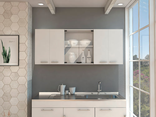 150 Wall Cabinet With Glass Doors and 4 Interior Shelves White