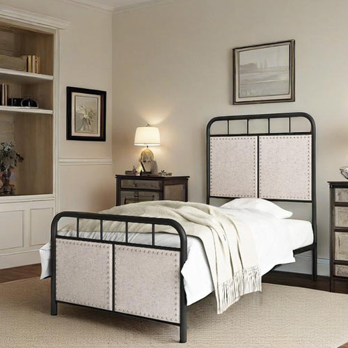 Twin Size Linen Platform Bed Frame with Headboard