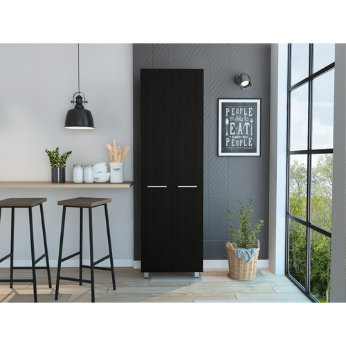 Black Pantry Cabinet with 5 Interior Shelves and 4 Legs