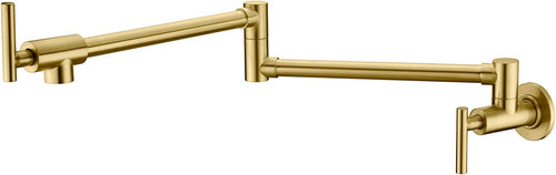 Gold Wall Mount Kitchen Faucet with Folding Double Joint Swing Arms