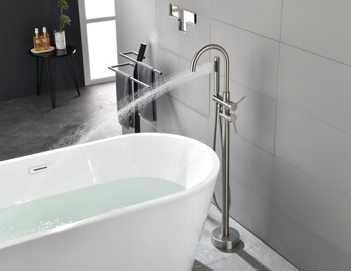Floor Mounted Tub Faucet High Flow Freestanding Tub Filler with Handheld Shower