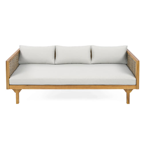 Claremont 3-Seater Daybed Rattan Arms Acacia Wood Grey