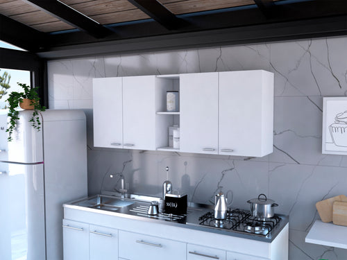 Portofino 150 White Wall Cabinet Double Door 4 Shelves