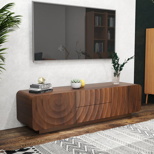 TV Stand Floating Base Spiral Wave Walnut for 60" TVs