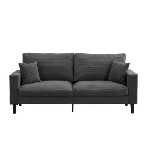 Modern Upholstered Three Seater Sofa, Dark Gray Corduroy, Wooden Frame