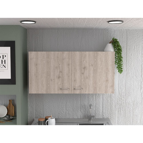 Wall Cabinet Two Shelves Double Door White Light Gray