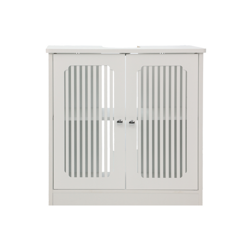 White Louvered Double-Door Bathroom Vanity Cabinet