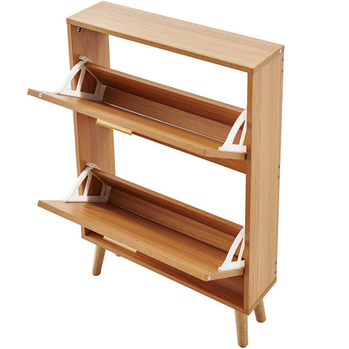 Shoe Storage Cabinet with Rattan Doors and Flip Drawers