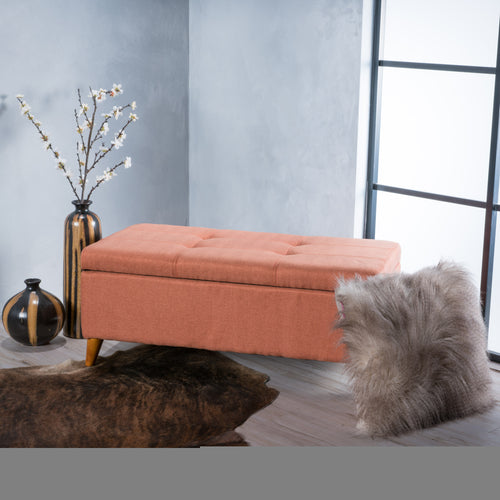 Tufted Button Storage Ottoman Bench with Hinged Lid and Solid Wood Legs