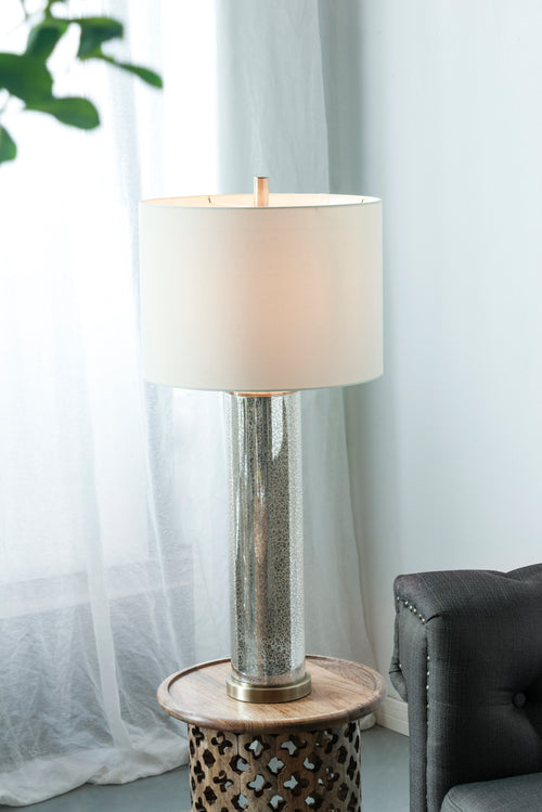 16x16x35 Gold Mirrored Glass Table Lamp White Shade