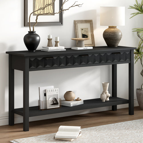 58.3" Fir Wood Console Table with 3 Drawers Entryway