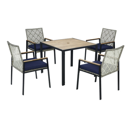 5-Piece Patio Dining Set Acacia Wood Rattan Light Gray