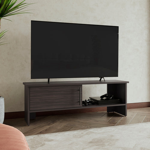 47" TV Stand with Door Cabinet and Open Shelf Dark Walnut