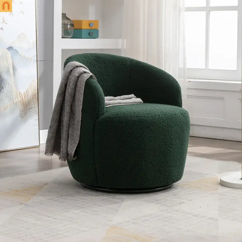 Accent Chair Barrel Swivel Teddy Fabric Dark Green 25in 250 lb