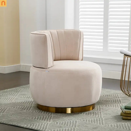 Accent Chair Barrel Swivel Velvet Beige 360 Degree 300 lb 25in