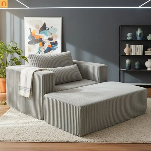 Chair Boucle Corduroy Smoke Gray with Ottoman No Assembly