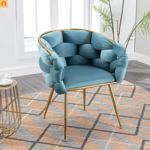 Accent Chair Velvet Blue Gold Legs Cotton Fill 220 lb 28in