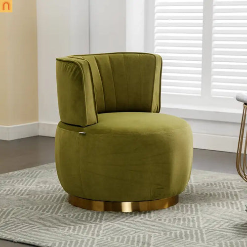Accent Chair Barrel Swivel Velvet Olive Green 360 Degree 300 lb 25in
