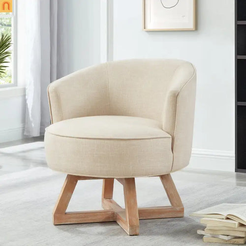Swivel Accent Chair Linen Beige 27in Wood Base 360 Degree