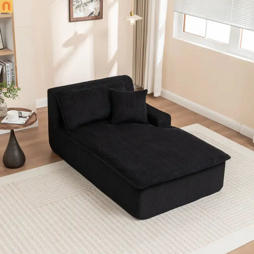 Chair Chaise Left Arm Corduroy Black 67in No Assembly