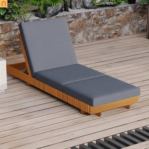 Outdoor Chaise Lounge Set Acacia Wood Dark Gray 6 Position Adjustable 2 Piece